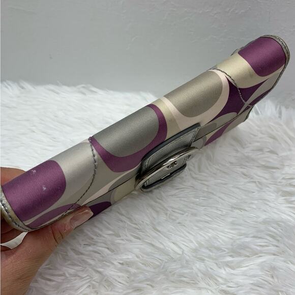 COACH Silver Purple Signature Nylon Wallet - Picture 4 of 12